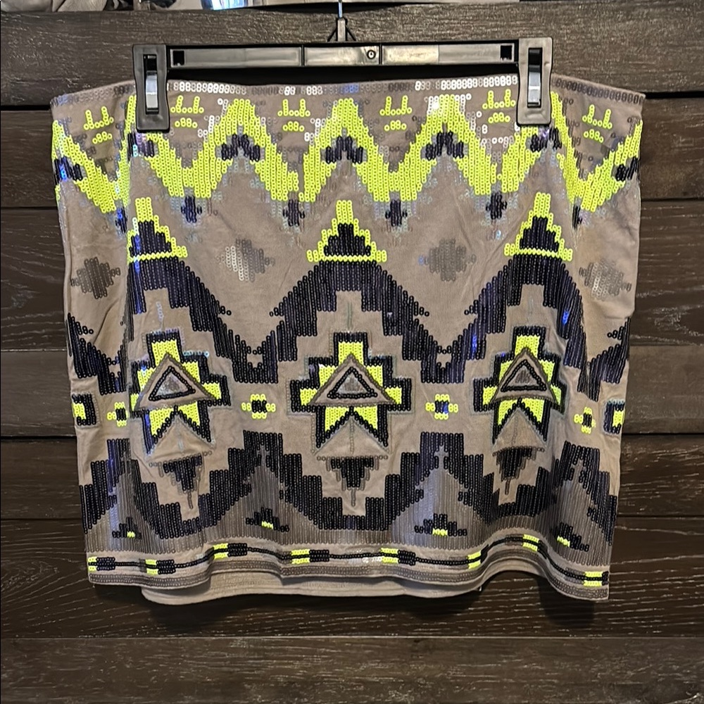 Express Yellow Tan Embellished Pencil Skirt Mini Resort